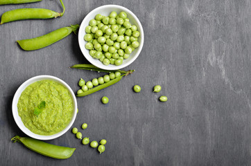 Homemade green pea puree
