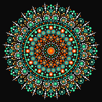 Spot painting point to point. Abstract design of mandala in dot paint style. Aboriginal-style dot painting. Yoga t shirt design