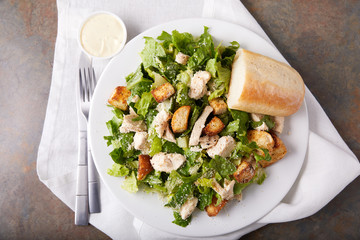 Classic chicken ceasar salad with dressing on the side