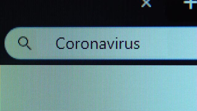 Browser bar with Coronavirus word typed on the computer monitor. Shot in 4k resolution