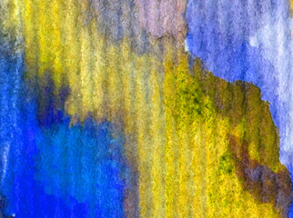 Watercolor abstract bright colorful textural background handmade . Painting of sky and clouds during sunset . Modern seascape . Shine