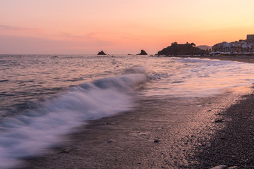 Last lights of the sunset on the beaches of Almu&ntilde;ecar, Granada (Spain)