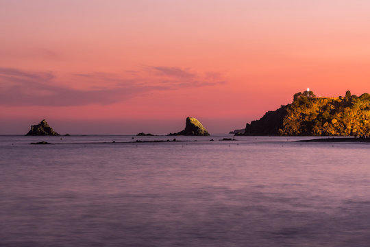 Last lights of the sunset on the beaches of Almu&ntilde;ecar, Granada (Spain)