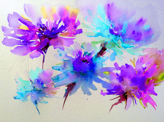 Abstract bright colored decorative background . Floral pattern handmade . Beautiful tender romantic bouquet of duhlia flowers , made in the technique of watercolors from nature.