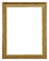 Golden frame for paintings, mirrors or photo isolated on white background