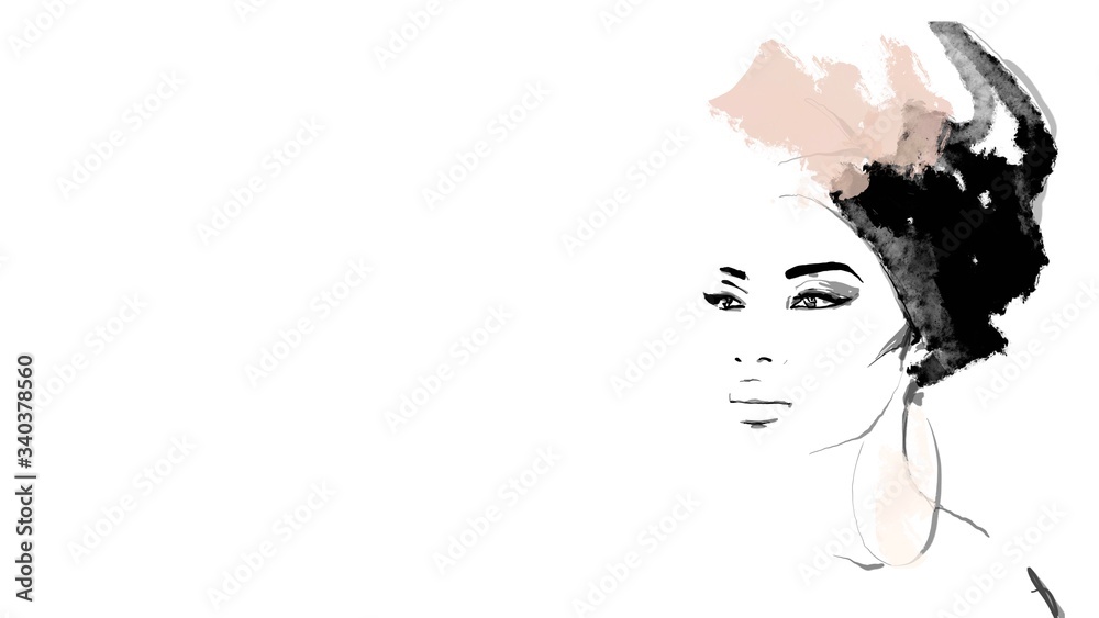 Poster african american illustration for fashion banner. trendy woman model background. afro hair style gir