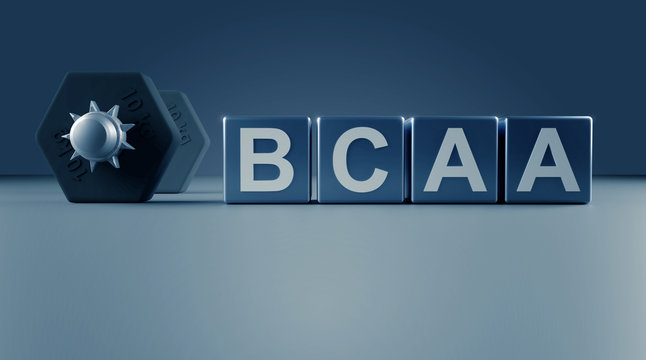 Blocks with the Letters BCAA and a dumbbell