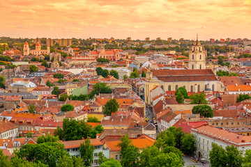 Aerial view of Vilnius at sunset , Lithuania