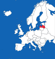 Latvia highlighted on europe map. Blue sea background. Perfect for Business concepts, backgrounds, backdrop, sticker, chart, presentation and wallpaper.