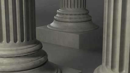 Abstract composition with concrete old columns. Vintage columns in concrete space. 3d render.