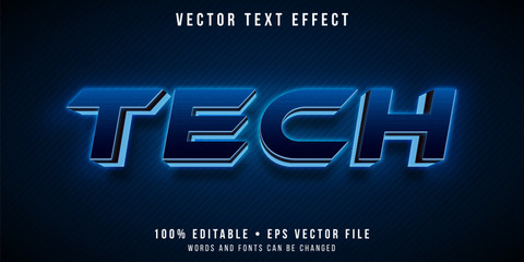 Editable text effect - blue neon tech style