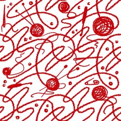 Pattern. Tangled red threads on a white background. Digital illustration.