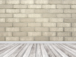 Brick wall interior background with a wooden floor