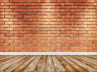 Interior background brick wall with floor.