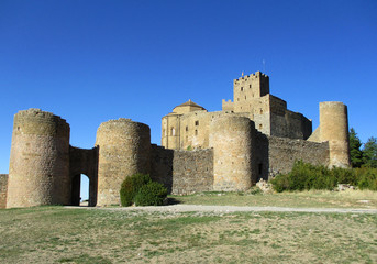 Fototapeta na wymiar Romanesque Castle of Loarre (11th-12th Century) Church and Keep Tower. Aragon. Spain. 