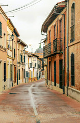 Street of Alaejos in Valladolid on a rainy day