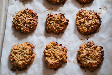 paleo dessert, homemade cookies made of oatmeal and banana . Low carb diet recipes. less sugar consumption.