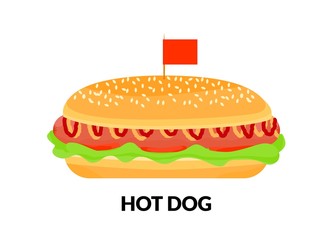 Vector hotdog with mustard. Illustration with simple gradients. All in a single layer.