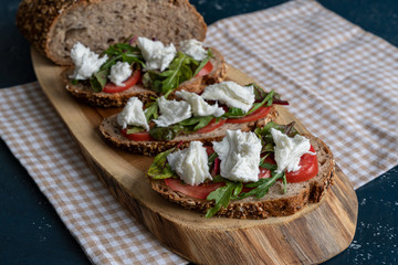 freshly baked country bread and mozzarella sandwiches