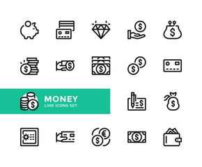Money vector line icons. Simple set of outline symbols, graphic design elements. Pixel Perfect
