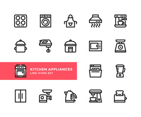 Kitchen appliances vector line icons. Simple set of outline symbols, graphic design elements. Pixel Perfect