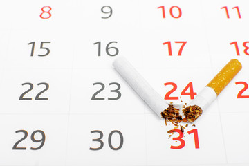 World No Tobacco Day. No smoking day. Broken cigarette on the calendar, quit Smoking concept.