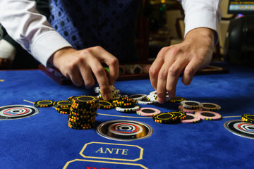 Casino, poker cards. Croupier hand