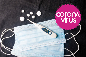 Background concept for news about the novel coronavirus COVID-19 pandemic, antiviral medical mask...