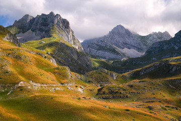 Durmitor Mountains (around: Stit, Sareni Pasovi, Bobotov Kuk).  Durmitor National Park, Balkans Dinaric Alps, UNESCO World Heritage site. Montenegro, Europe.