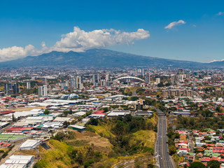 Beautiful aerial view of the city of San Jose with view of the Sabana Park and the Stadium.