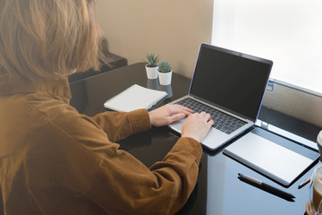 woman work at home or remote meeting concept for corona virus or covid 19 pandemic. creative freelancer working and online learning from computer, laptop, mobile phone.