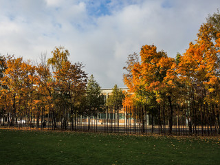 Trees In Park During Autumn Against Sky