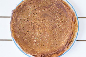 Homemade pancakes in plate closeup - 340400558