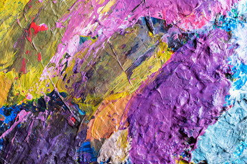 different color oil paint strokes dried on paper. colorful acrylic paint. modern art concept. painter palette
