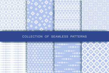 Fabric print set. 8 Seamless patterns.