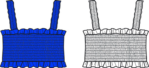 TOP fashion flat sketch template. Smocked top