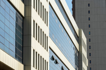 The element of the modern facade of the house sheathed with metal panels