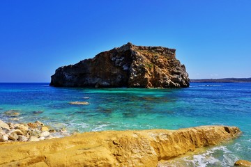 Halfa Island close to Gozo, Malta and Comino - one of the Maltese Archipelago - seen at the...