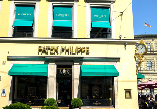 Munich, Germany : Patek Philippe store. Patek Philippe & Co. is a Swiss watch manufacturer founded in 1851, located in Geneva. It designs and manufactures timepieces and movements