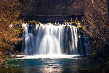 Waterfall on the river in early spring. Grza river in Serbia.