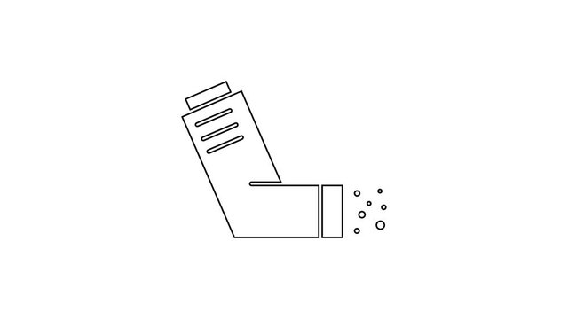 Black line Inhaler icon isolated on white background. Breather for cough relief, inhalation, allergic patient. Medical allergy asthma inhaler spray. 4K Video motion graphic animation