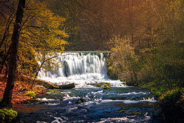 Waterfall on the river in early spring. Grza river in Serbia.