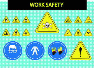 Obraz premium Collection of warning signs. Signs of alerts. Work safety signs. chemical laboratory warning signs. work safety warning symbols. infographic