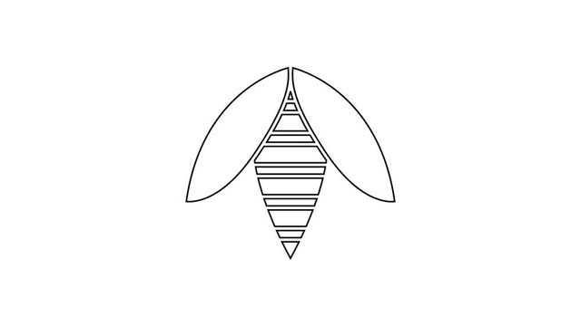 Black line Bee icon isolated on white background. Sweet natural food. Honeybee or apis with wings symbol. Flying insect. 4K Video motion graphic animation