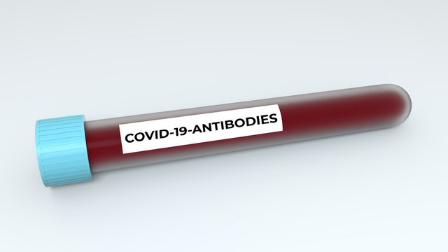 Coronavirus Covid-19 Antibodies Test Tube 3d illustration