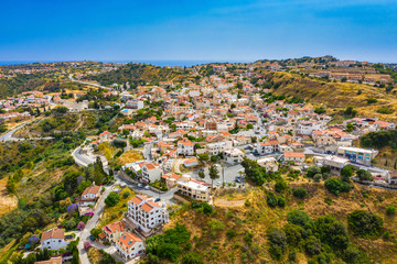 Fototapeta premium Cyprus. Village Pissouri. Streets of the resort area. Apartments of the resort Pissouri. Buy real estate in the village of Pissouri. Small town on a Mediterranean island. City among the hills Cyprus
