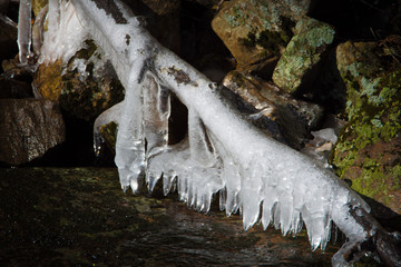 Glace en bordure d'une rivière au printemps au Canada, Québec