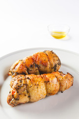 stuffed chicken roll, on white background