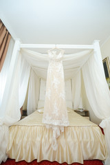 Fototapeta na wymiar Beautiful lace white wedding dress 