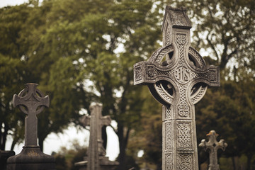 GLASNEVIN CEMETERY, Old graveyard with Celtic cross gravestones , Celtic cross Dublin Ireland